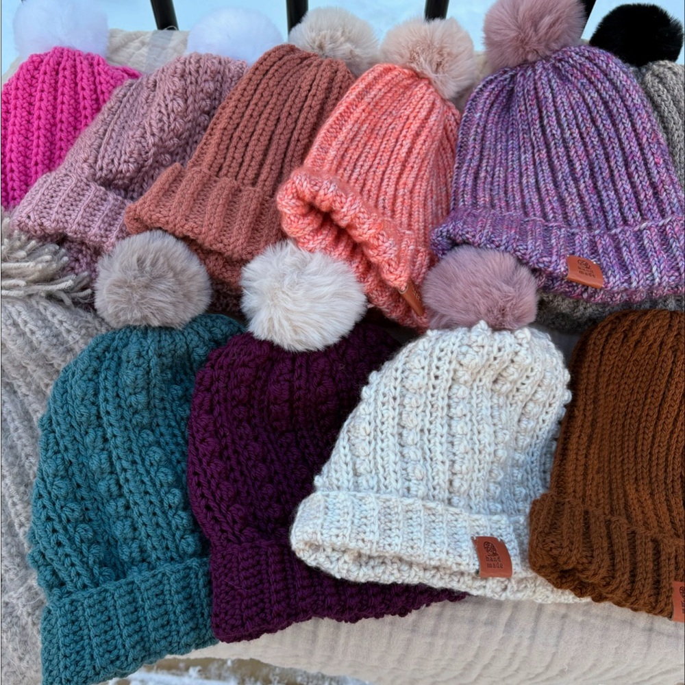 Cozy Knit Hats with Pom-Poms